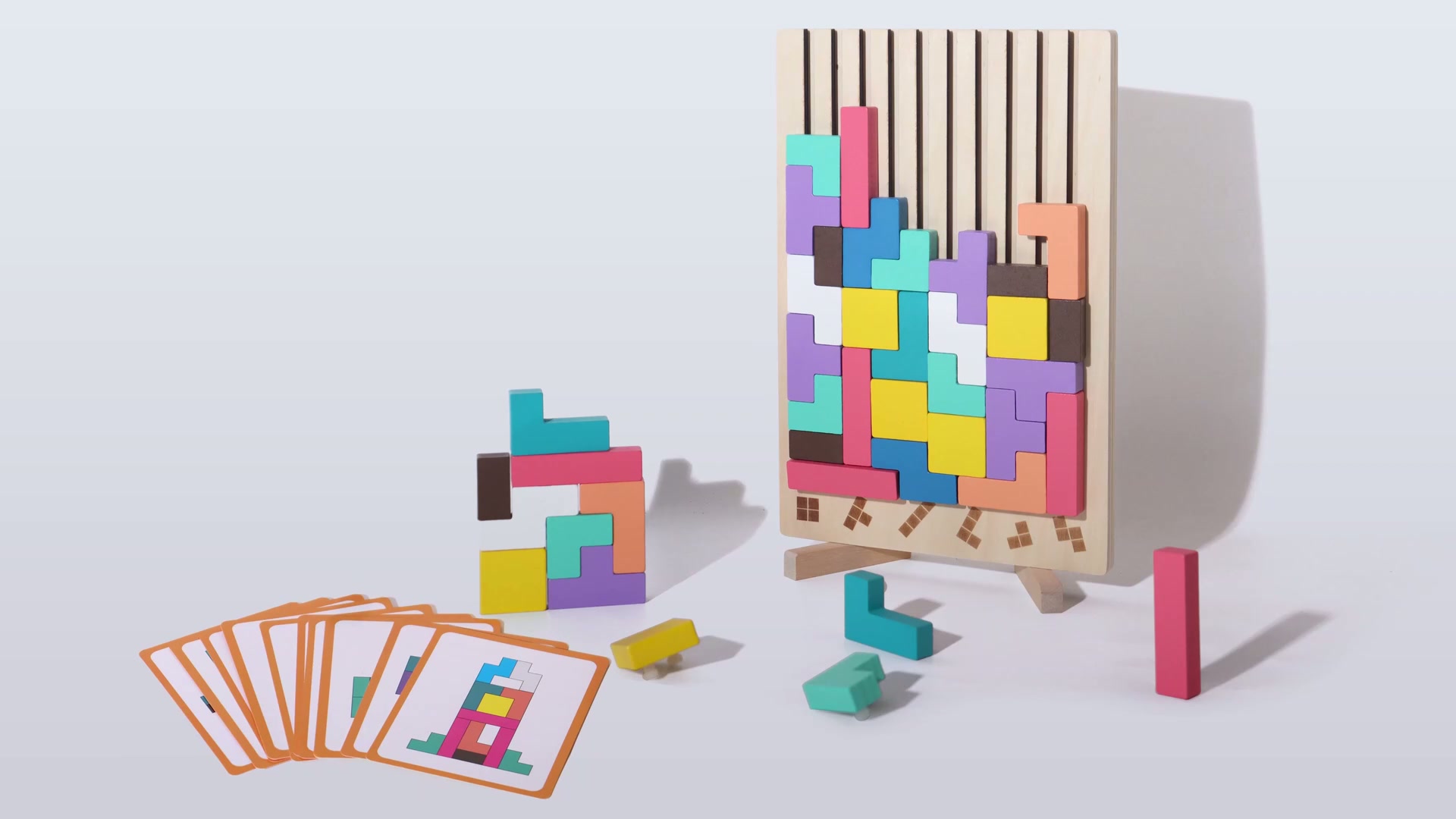 Brain Blocks wooden shapes arranged for open-ended play